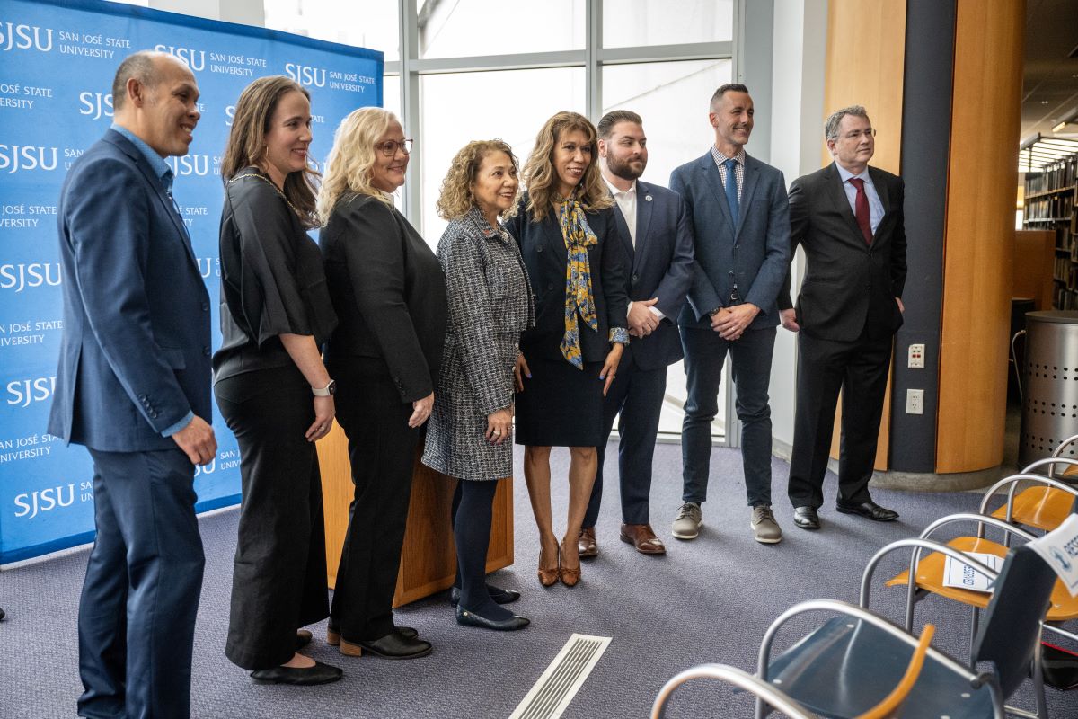 Chancellor García attended a press conference at San José State announcing a first-of-its-kind initiative to leverage AI in higher education along with SJSU President Cynthia Teniente-Matson, CSU CIO Ed Clark and others on February 4, 2025.