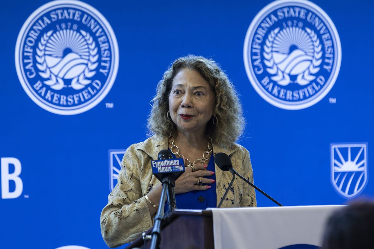 At the inaugural Chavez Huerta Leadership Conference hosted by CSU Bakersfield on October 3, 2024, Chancellor García was honored with a Trailblazer Award. García is the first Latina to lead any four-year university system in the nation. 