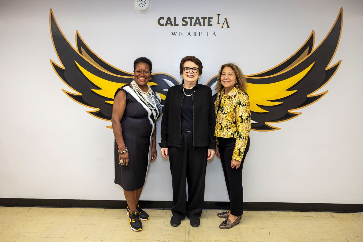 Chancellor García lauded Cal State LA alumna Billie Jean King during a ceremony to unveil a statue on the campus in King’s honor held on October 2, 2024, calling her “a true hero, a champion and forever a Golden Eagle.” 