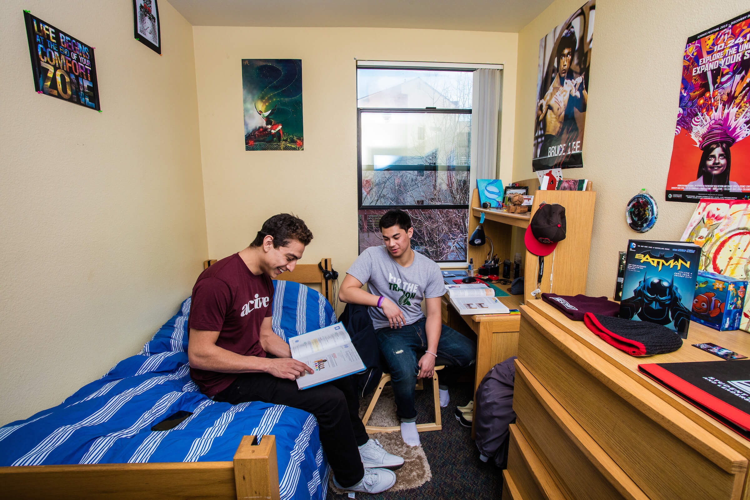 students in dorm room