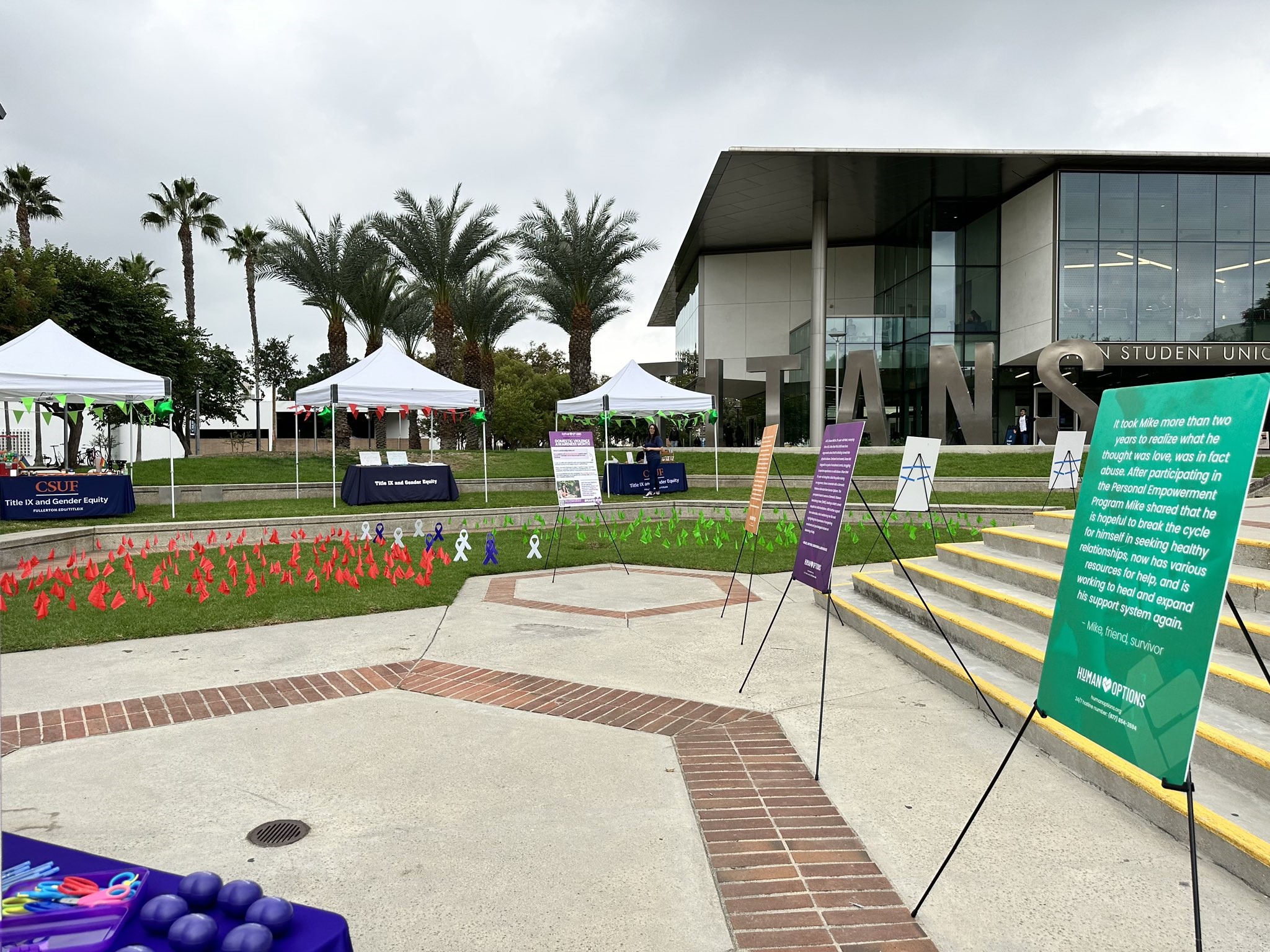 green and red flags on CSUF campus