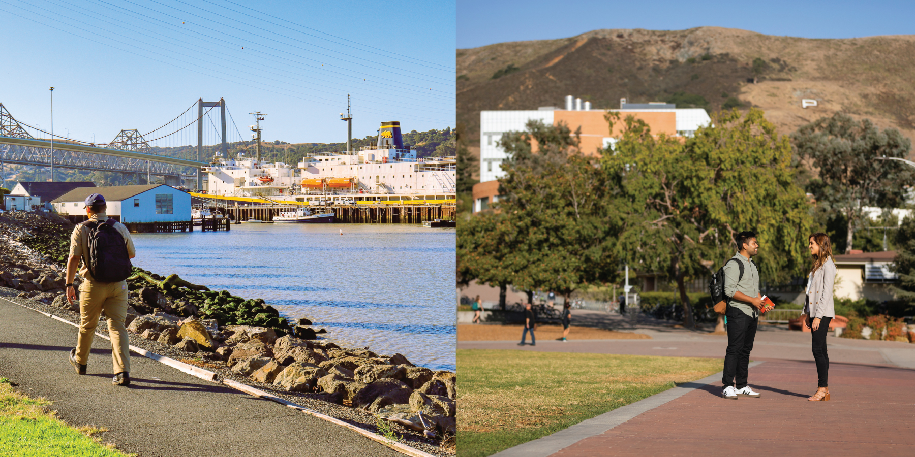 Images of Cal Maritime and Cal Poly at San Luis Obispo.