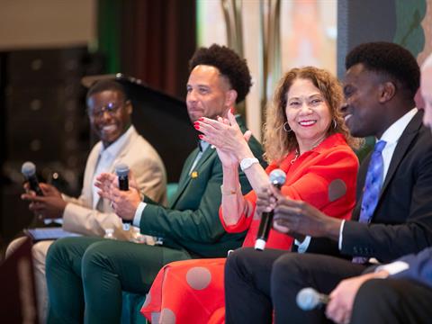 Chancellor Mildred Garcia sits on a panel at the 2024 Juneteenth Symposium