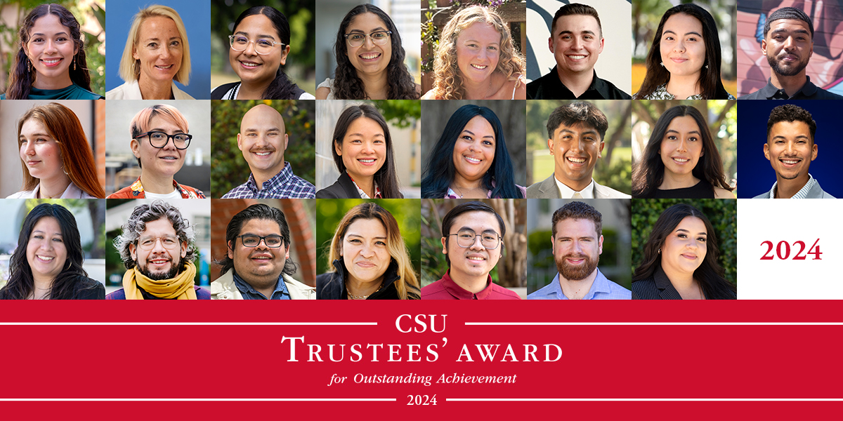 This image is a collage of the 23 scholars from across the CSU that are being awarded with trustee scholarships.