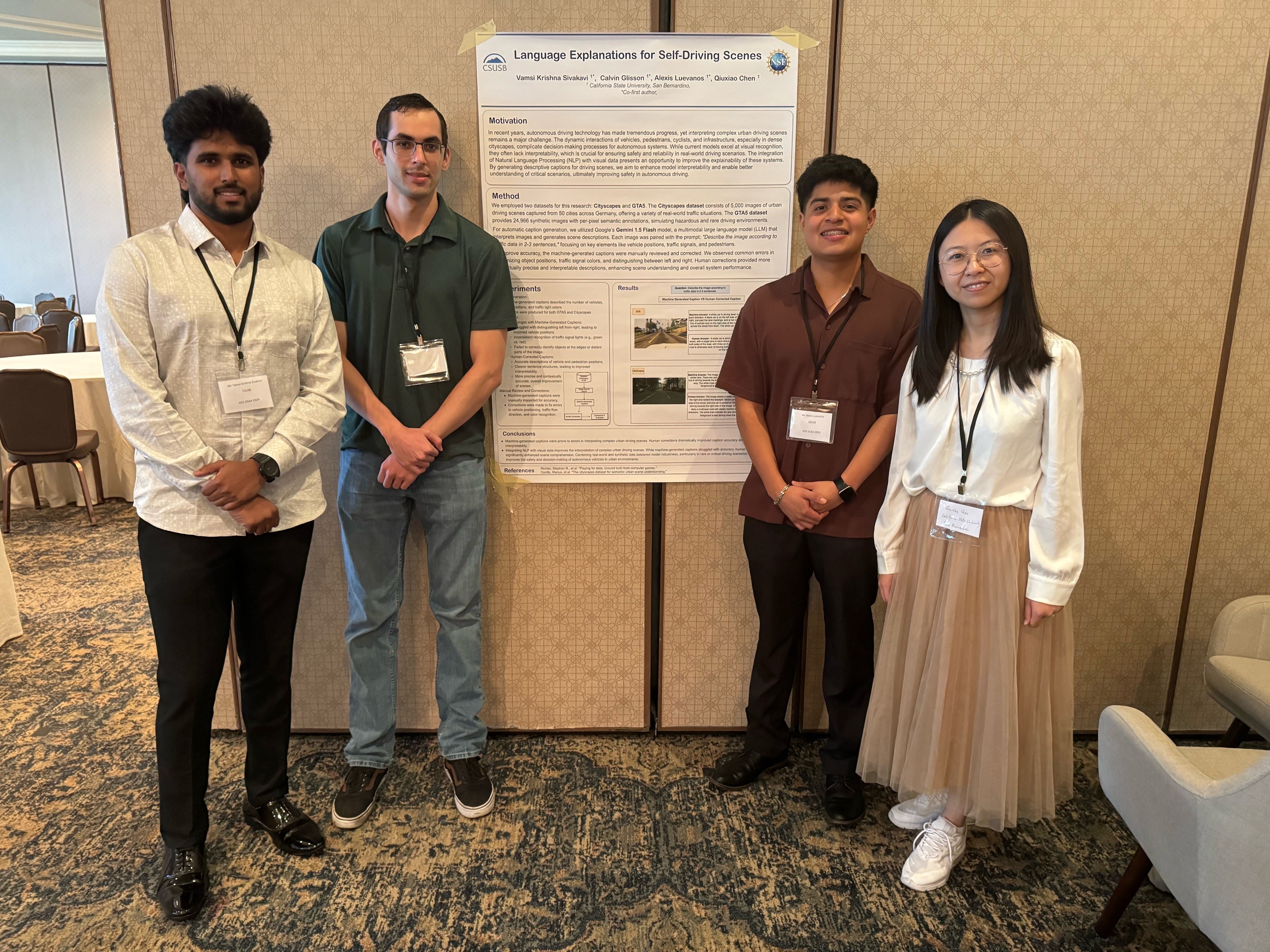 Students with Dr. Qiuxiao Chen, Vamsi Sivakavi, Calvin Glisson, and Alexis Luevanos